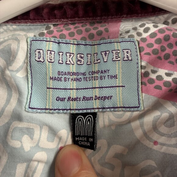 Quiksilver Blue Red Medium Striped Point Mens Shirt Button Up Surf Long Sleeve - Picture 10 of 16